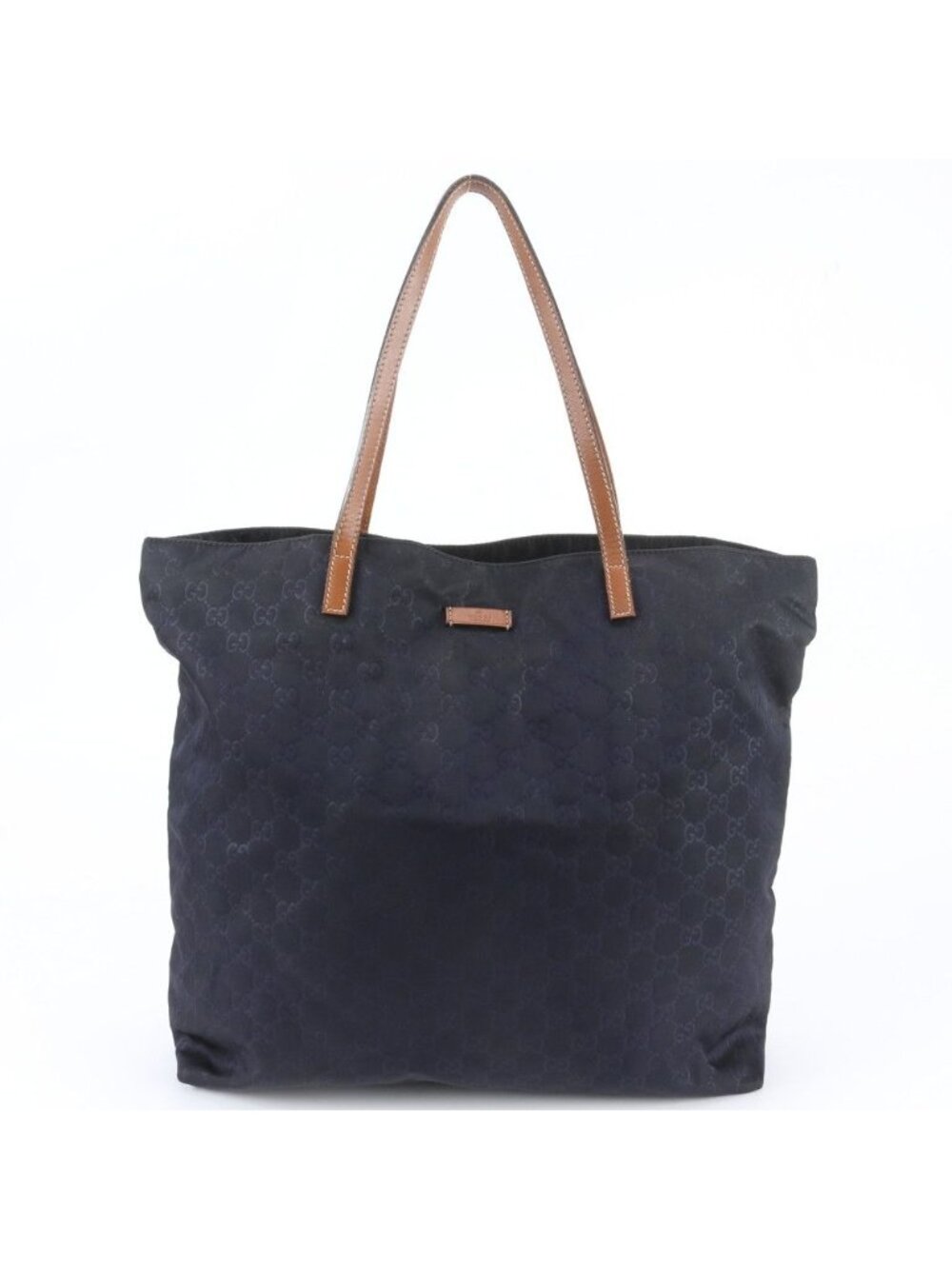 Gucci GG Nylon Leather Tote Bag Shoulder Business Navy